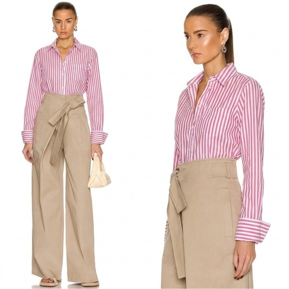 Nili Lotan Tops - Nili Lotan Women's Red Striped Button Down Shirt XS Quiet Luxury‎ Boyfriend Prep